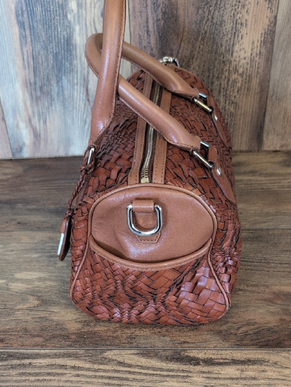 Cole Haan Woven Leather Satchel Boston Handbag M354 - Picture 4 of 15